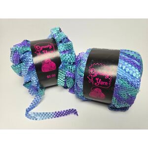 Dynasty Ribbon Yarn Blue Purple Ecuador Lot of 2 84 Yds. Ea. 100% Poly P9088